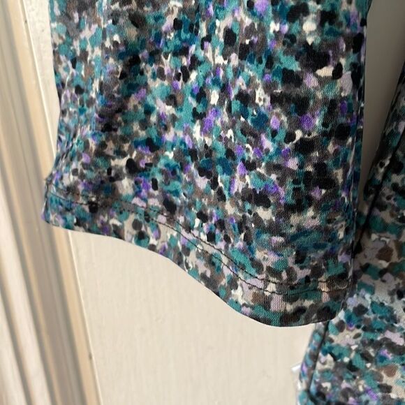 Liz Claiborne v-neck twist detail long sleeve abstract print stretchy blouse L - Picture 6 of 9